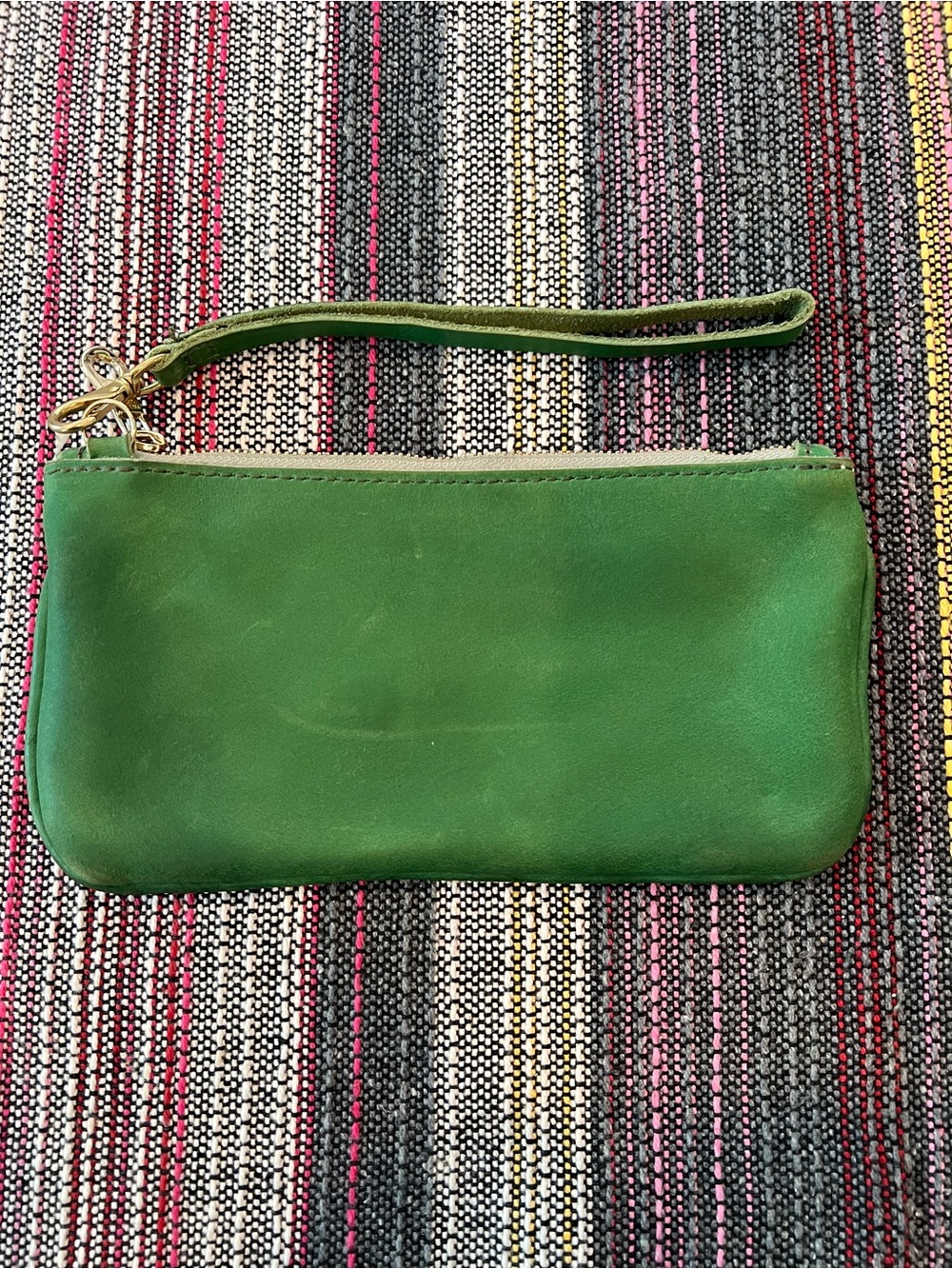 Parker Clay Green Leather Wristlet Clutch